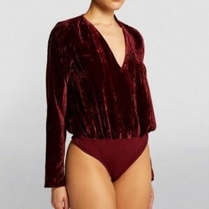 GOOD American Velvet Long Sleeve Wrap Bodysuit Size 2 = Medium